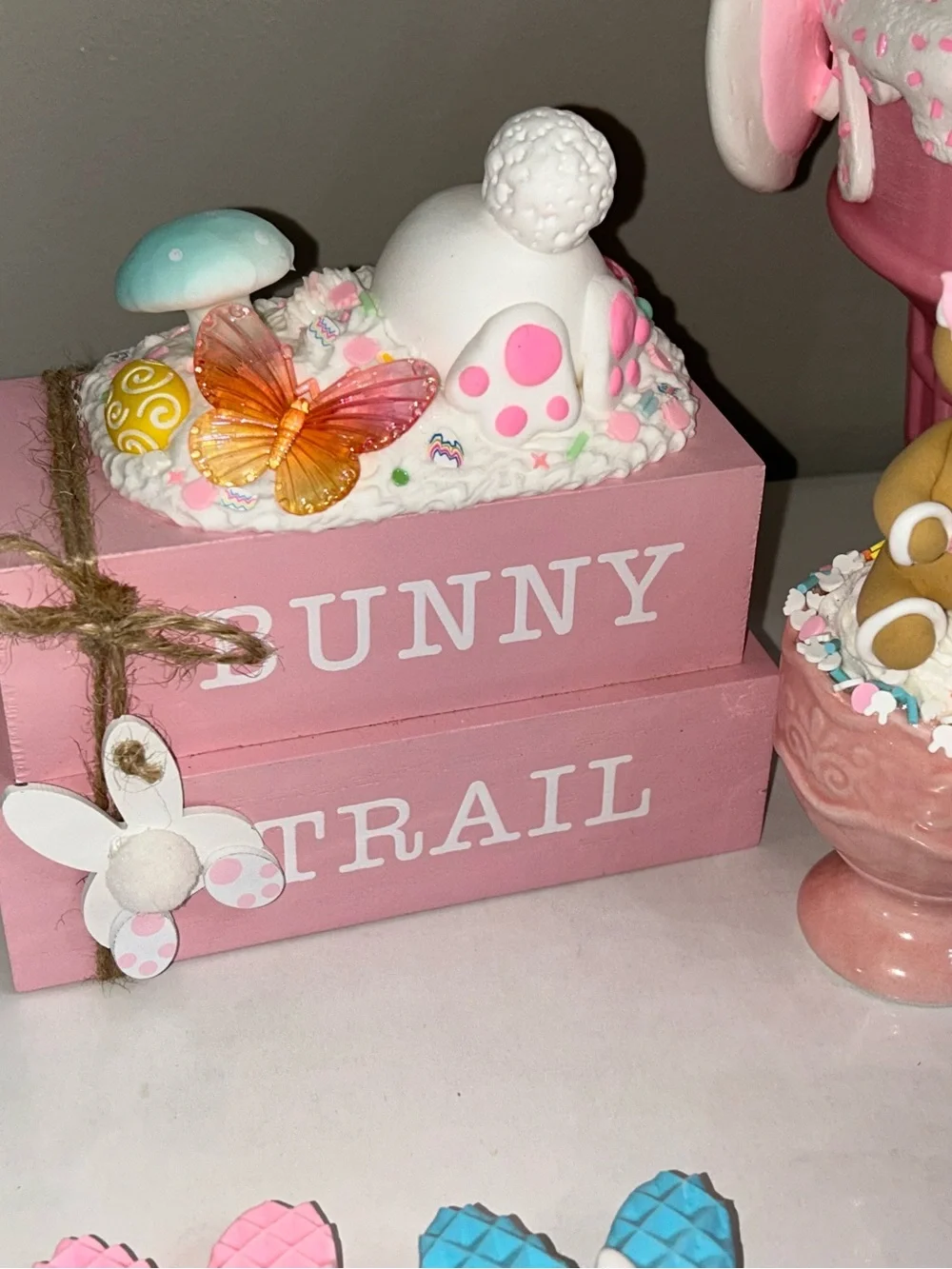 Pink Bunny Ice Cream Cupcake Party Decor Set - Handmade